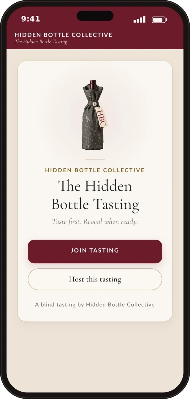 An HBC event on a guest&rsquo;s phone: the event name, Join Tasting and Host this tasting
